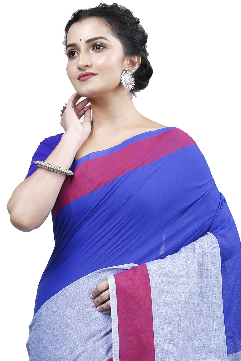 Blue Grey Pure Cotton Kousiki Hand Loom Saree (202)